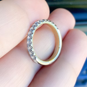 Two Tone Diamond Wedding Band/ 2.7mm Pave Half Eternity Half Carat Natural Diamond Band/ 0.5 Carat Diamond Milgrain Stacking Ring
