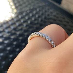 Two Tone Diamond Wedding Band/ 2.7mm Pave Half Eternity Half Carat Natural Diamond Band/ 0.5 Carat Diamond Milgrain Stacking Ring