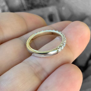 Two Tone Diamond Wedding Band/ 2.7mm Pave Half Eternity Half Carat Natural Diamond Band/ 0.5 Carat Diamond Milgrain Stacking Ring