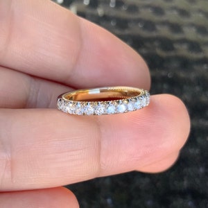 Two Tone Diamond Wedding Band/ 2.7mm Pave Half Eternity Half Carat Natural Diamond Band/ 0.5 Carat Diamond Milgrain Stacking Ring