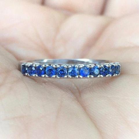 2mm 11 Stone Blue Sapphire French Pave Ring