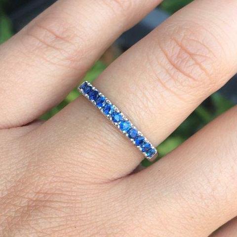 2mm 11 Stone Blue Sapphire French Pave Ring