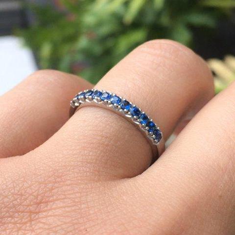 2mm 11 Stone Blue Sapphire French Pave Ring