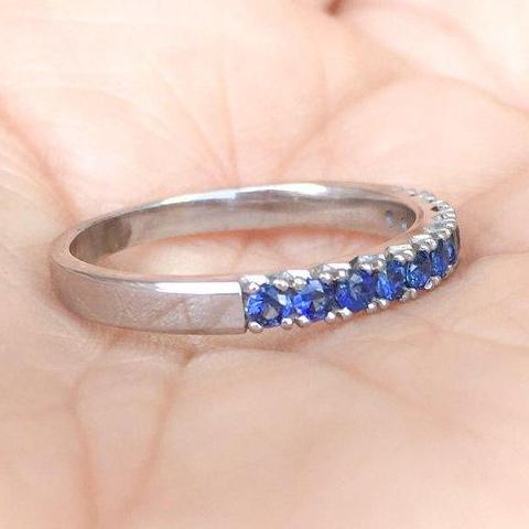 2mm 11 Stone Blue Sapphire French Pave Ring