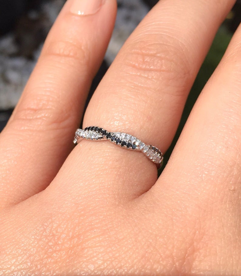 Black and White Diamond Twist Pave Ring