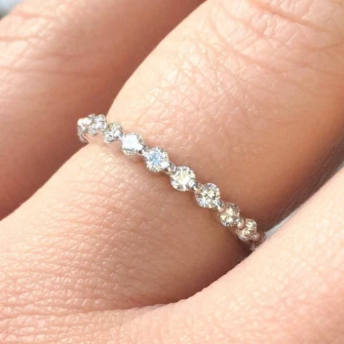 Natural Diamond Bubble Ring/ 2mm Floating Diamond Ring/ Full Eternity Natural Diamond Stacking Ring/ Infinity Wedding Band/ 14K, 18K, Platinum