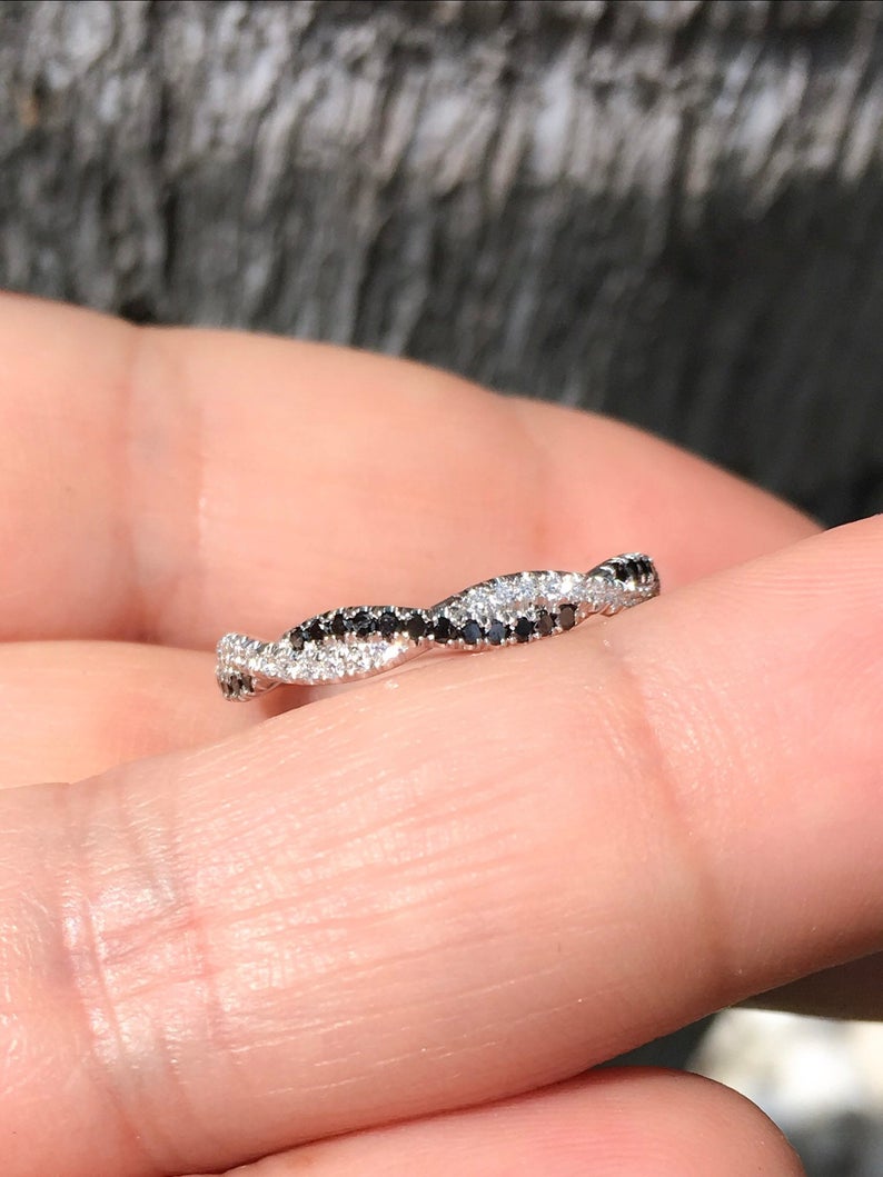 Black and White Diamond Twist Pave Ring