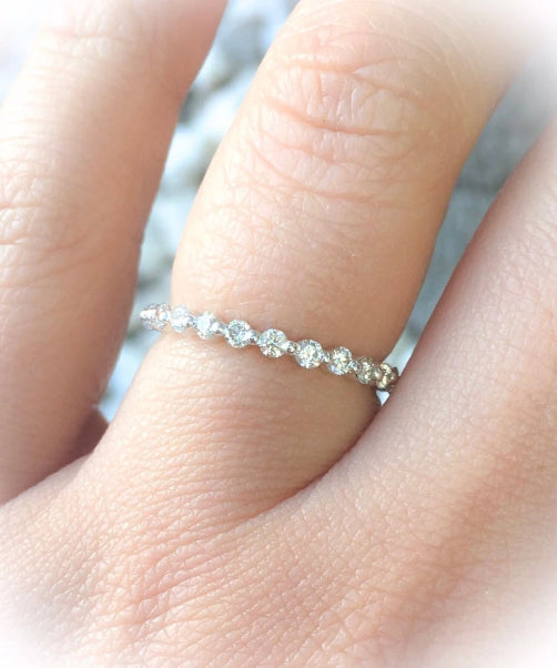 Natural Diamond Bubble Ring/ 2mm Floating Diamond Ring/ Full Eternity Natural Diamond Stacking Ring/ Infinity Wedding Band/ 14K, 18K, Platinum