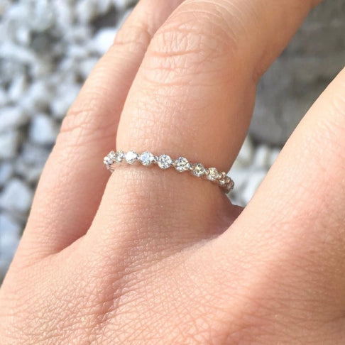 Natural Diamond Bubble Ring/ 2mm Floating Diamond Ring/ Full Eternity Natural Diamond Stacking Ring/ Infinity Wedding Band/ 14K, 18K, Platinum