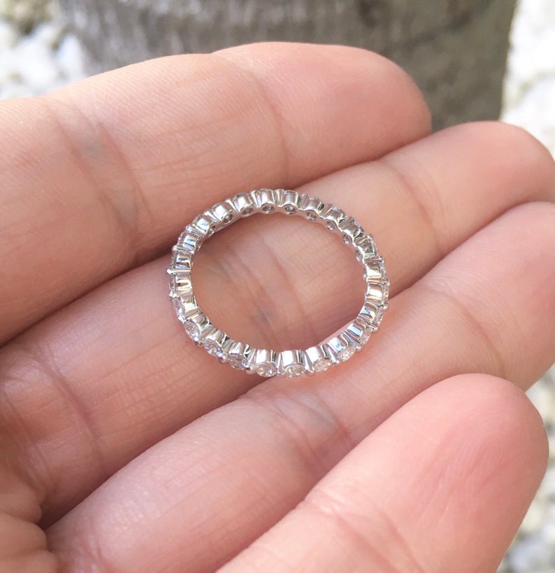 Natural Diamond Bubble Ring/ 2mm Floating Diamond Ring/ Full Eternity Natural Diamond Stacking Ring/ Infinity Wedding Band/ 14K, 18K, Platinum