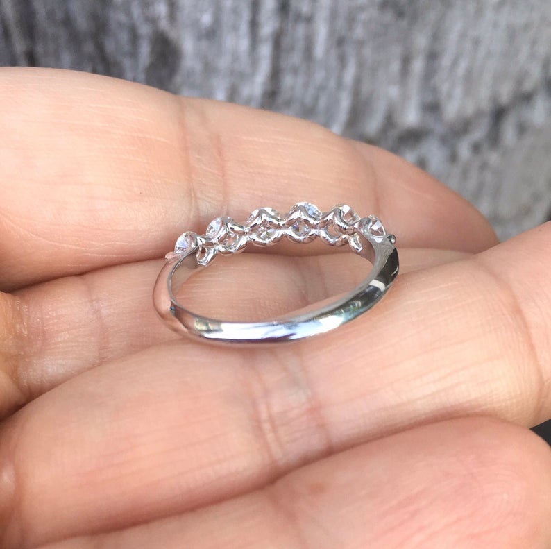 Natural Diamond Bubble Band/ 3.5mm 6 Stone Floating Diamond Ring/ Prong Set 6 Diamonds/ Bigger Diamond Wedding Stacking Ring with APPRAISAL