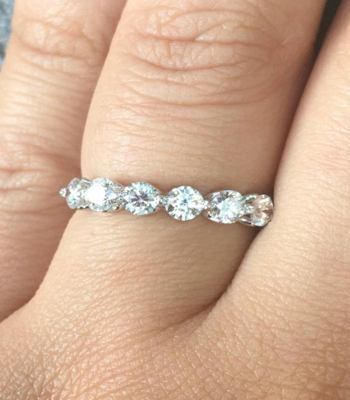 Natural Diamond Bubble Band/ 3.5mm 6 Stone Floating Diamond Ring/ Prong Set 6 Diamonds/ Bigger Diamond Wedding Stacking Ring with APPRAISAL