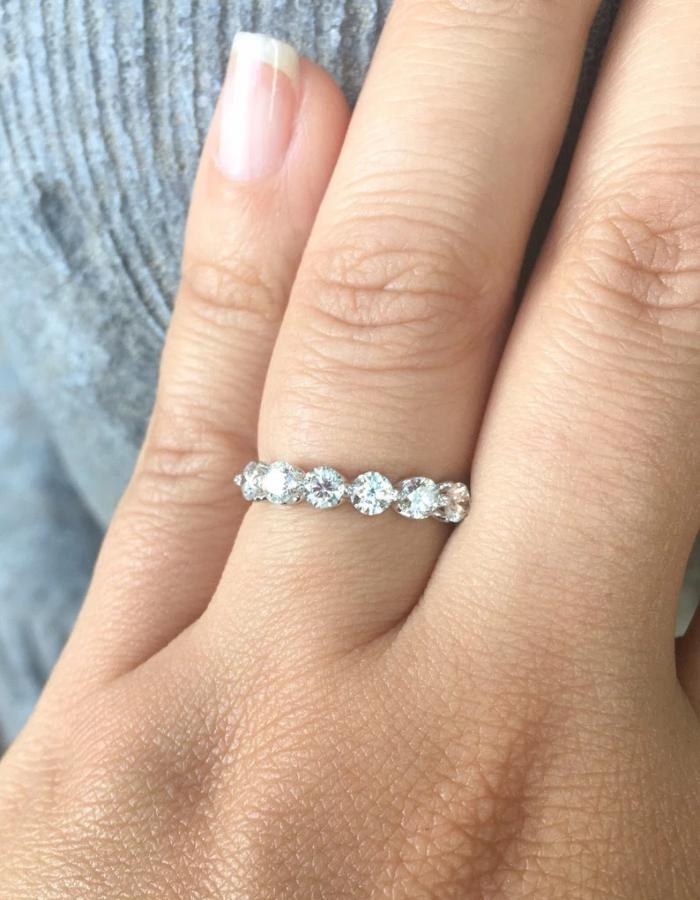 Natural Diamond Bubble Band/ 3.5mm 6 Stone Floating Diamond Ring/ Prong Set 6 Diamonds/ Bigger Diamond Wedding Stacking Ring with APPRAISAL