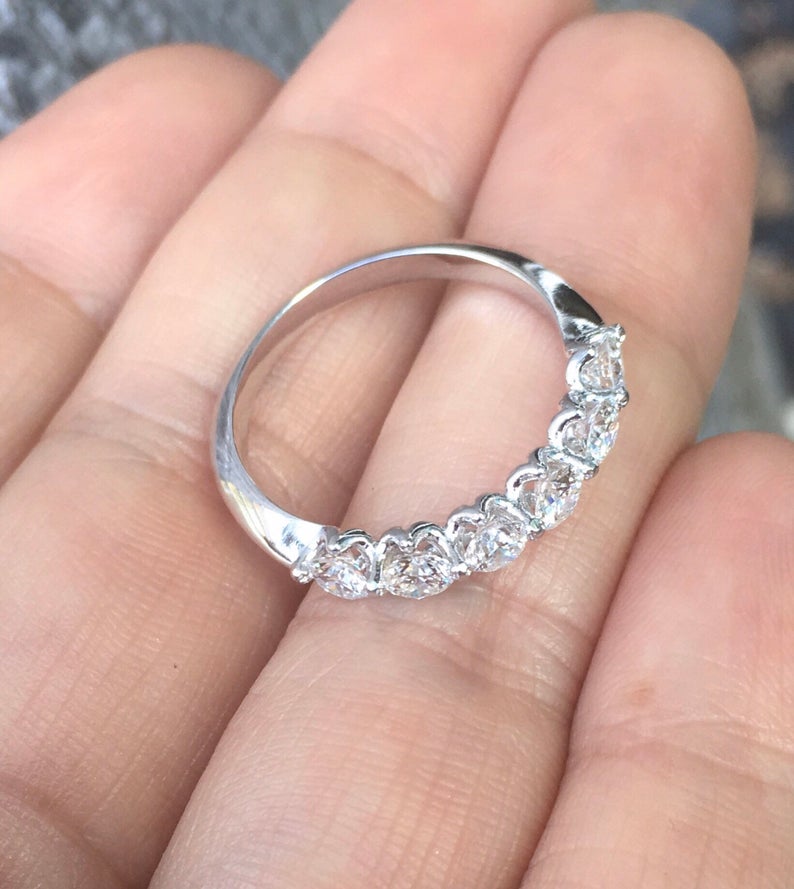 Natural Diamond Bubble Band/ 3.5mm 6 Stone Floating Diamond Ring/ Prong Set 6 Diamonds/ Bigger Diamond Wedding Stacking Ring with APPRAISAL