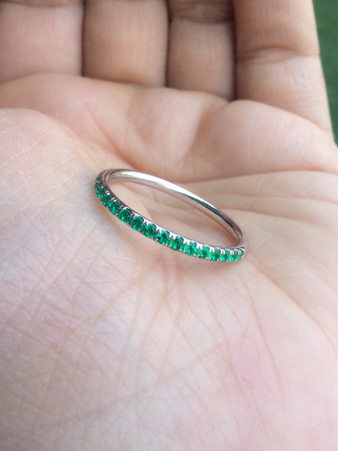 2mm Pave Half Eternity Emerald Stacking Band