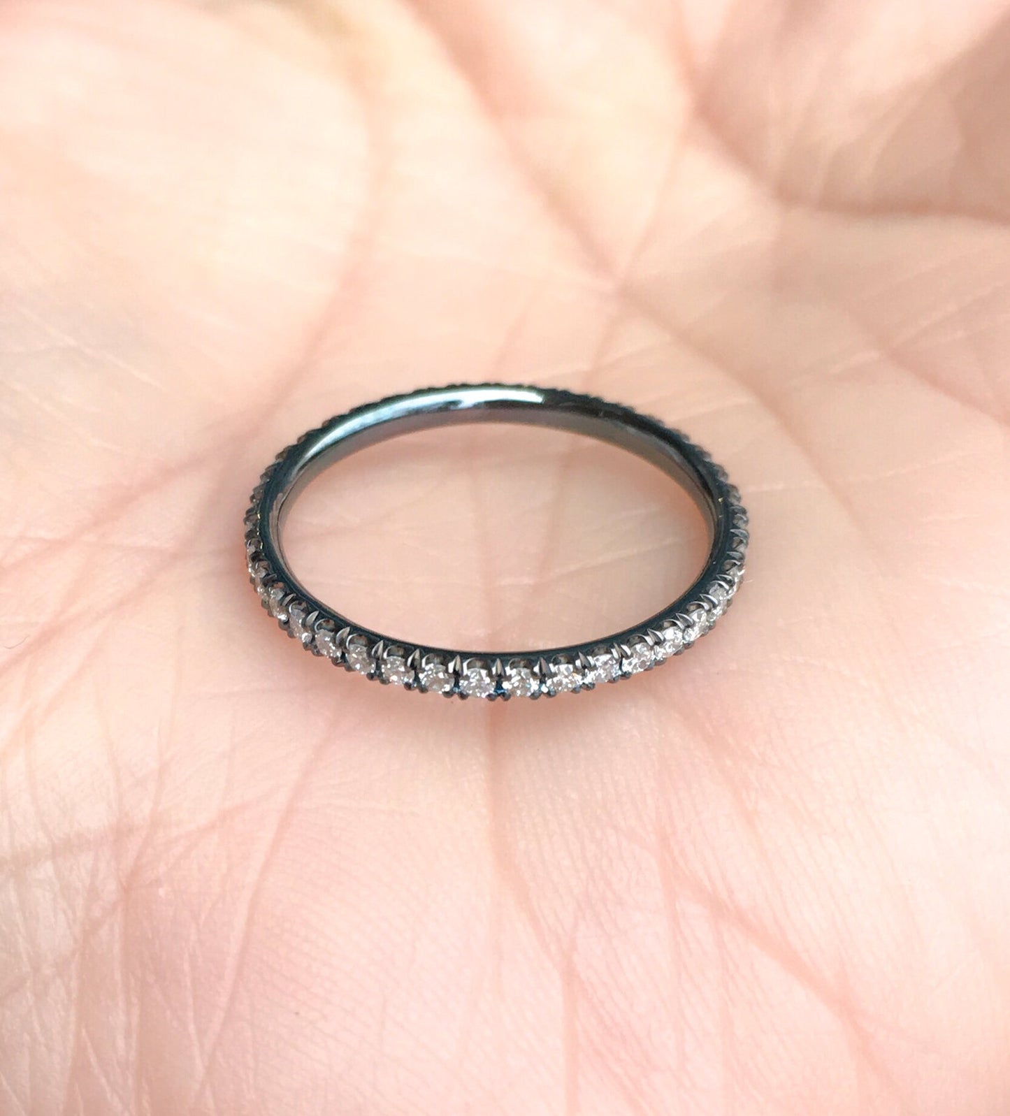 1.6mm Pave Diamond Full Eternity Black Gold Band
