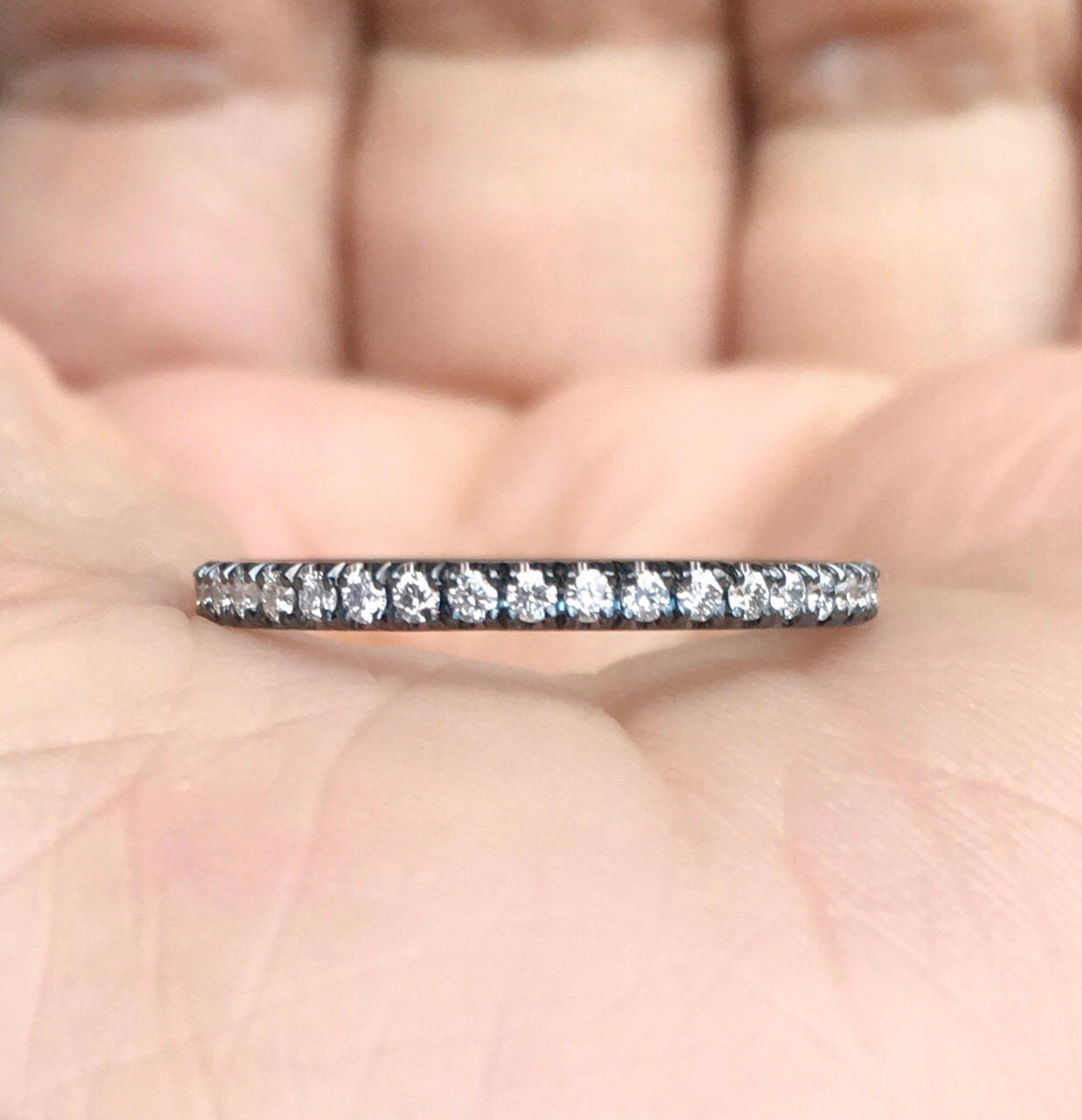 1.6mm Pave Diamond Full Eternity Black Gold Band