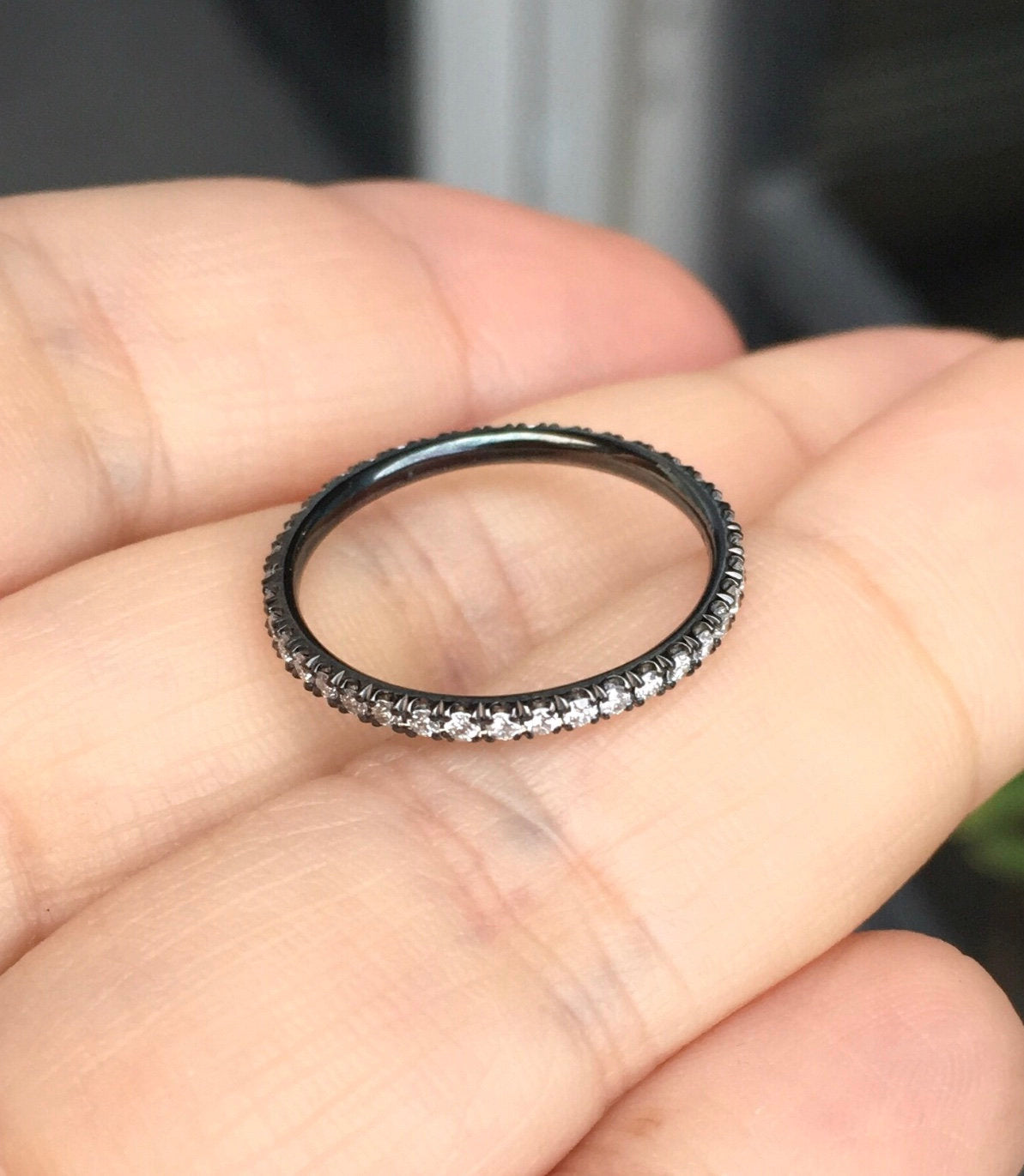 1.6mm Pave Diamond Full Eternity Black Gold Band