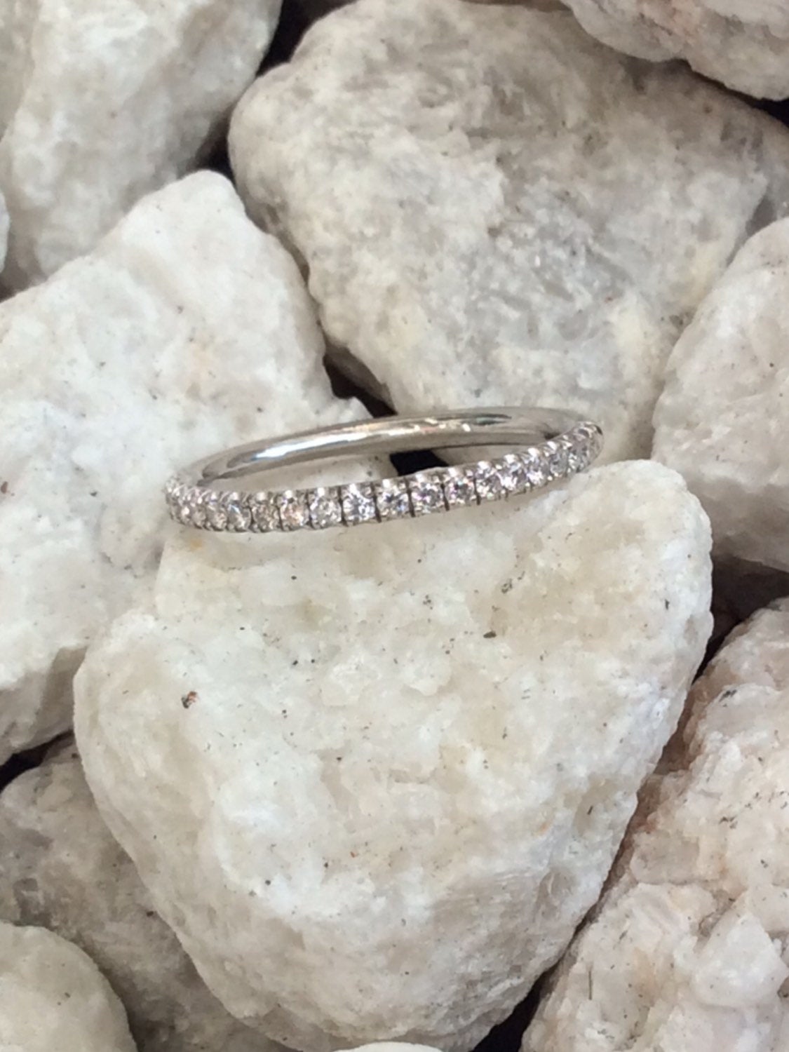 Set of 3; 1.6mm Half Eternity Pink, Yellow, and White Sapphire 14K Pave Stacking Rings