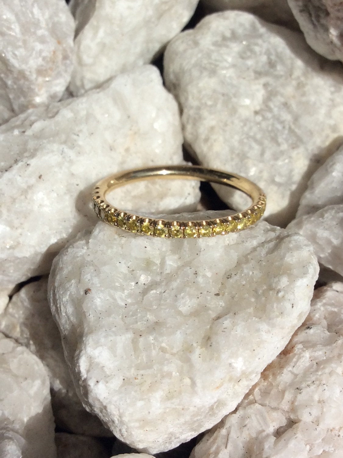 Set of 3; 1.6mm Half Eternity Pink, Yellow, and White Sapphire 14K Pave Stacking Rings