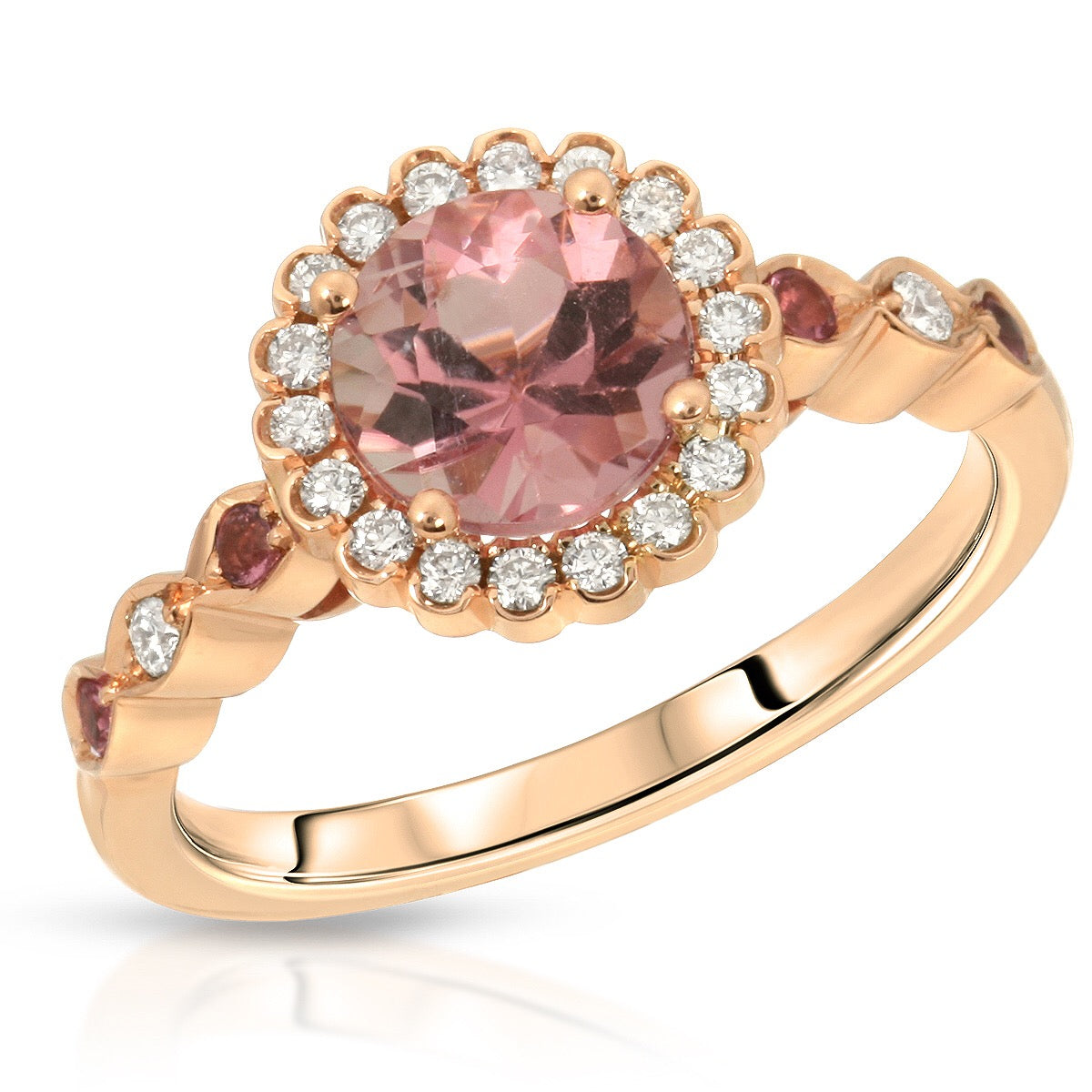 1.8mm Pink, Tourmaline, and Diamond Ring