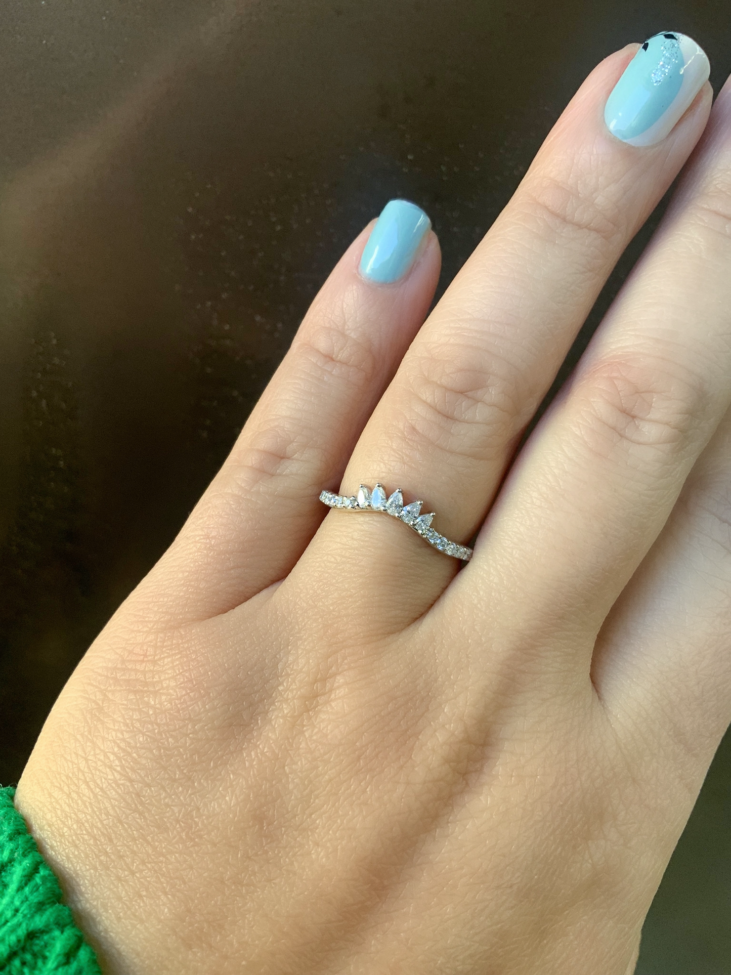 Curved Wedding Band/ Pear Shape Lab Grown Diamond Crown Tracer Layering Stack Ring/ Nesting Enhancer Matching Band/ Contour Shadow Wrap Band