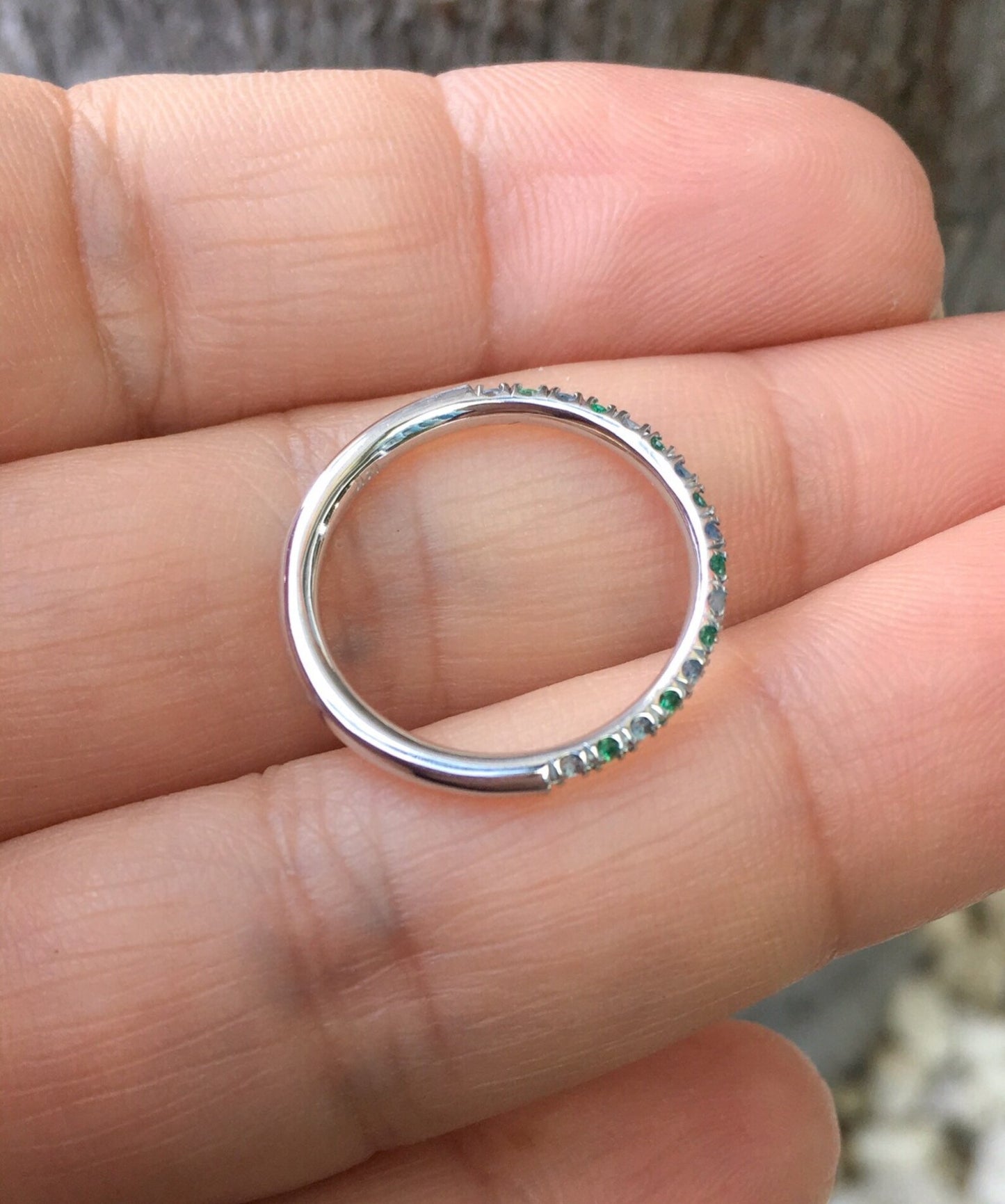 Emerald Aquamarine 2mm Band/ Alternating Aquamarine Emerald Pave Half Eternity Ring/ March & May 2 Birthstone Stacking Ring