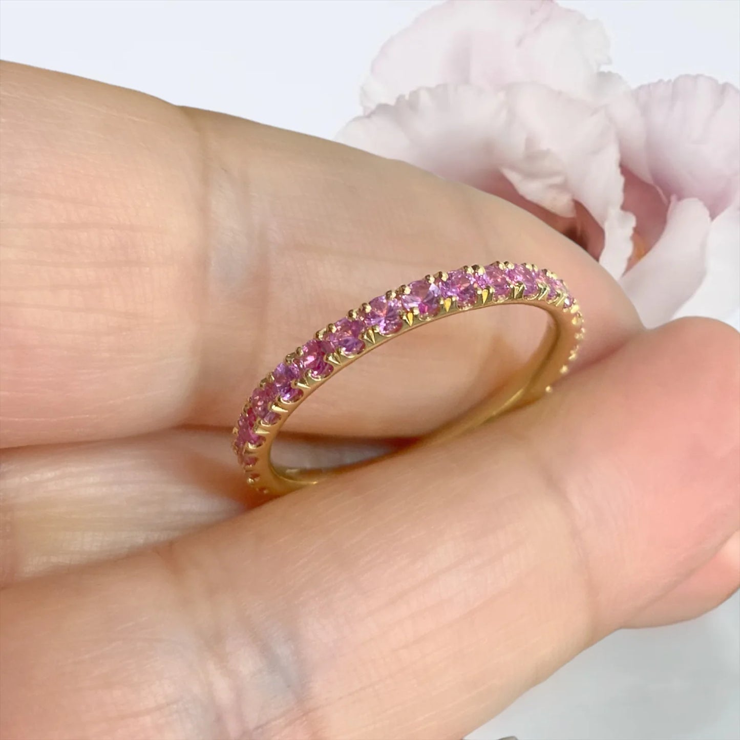 Pink Sapphire Pave Set 2.3mm Full Eternity Band