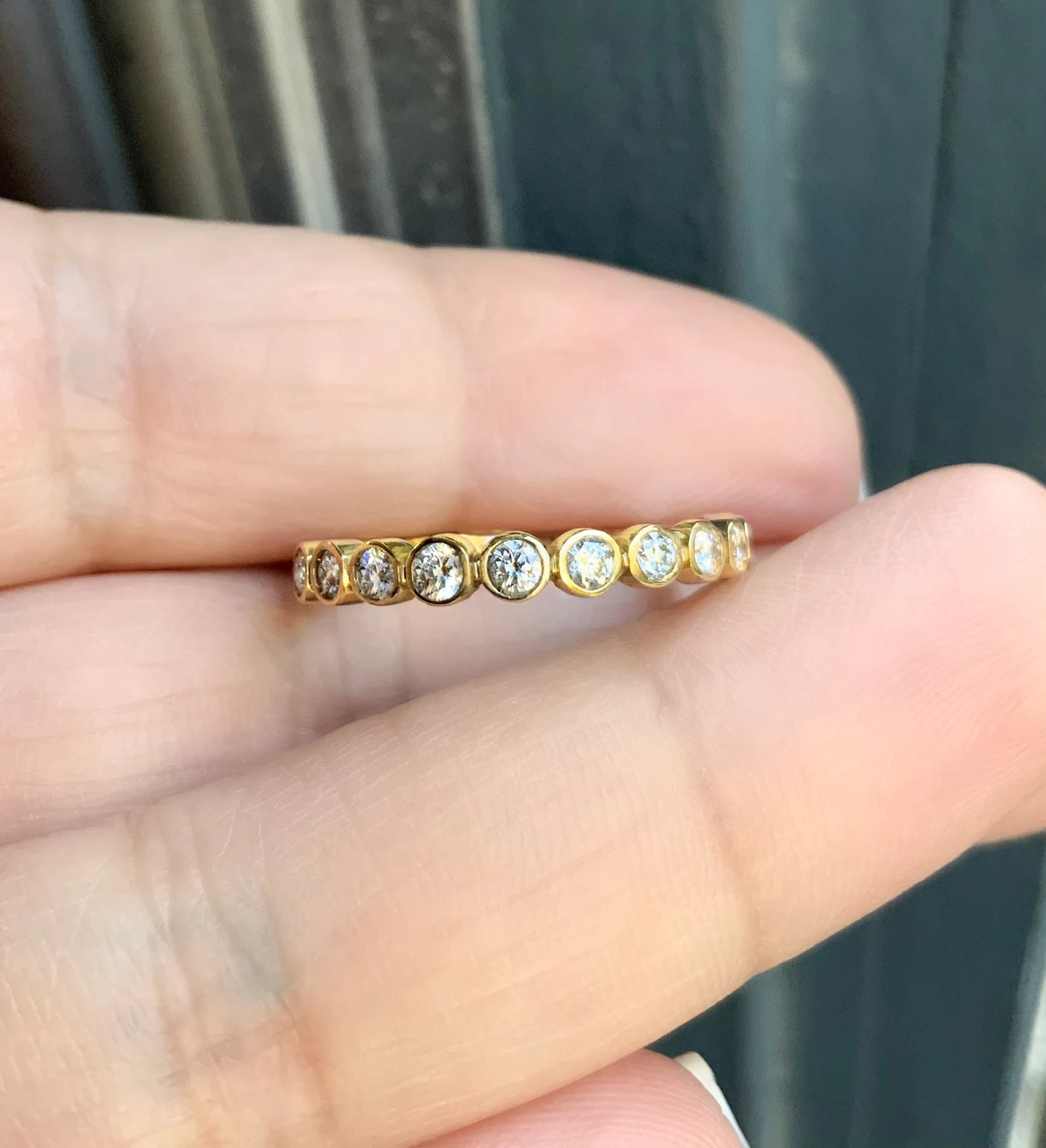 Lab Grown Diamond Bezel Set Band/ 3mm Bubble Dot Band/ Scalloped Lab Grown Diamond Wedding Band/ Diamond Stacking Ring/ 10K 14K 18K Platinum
