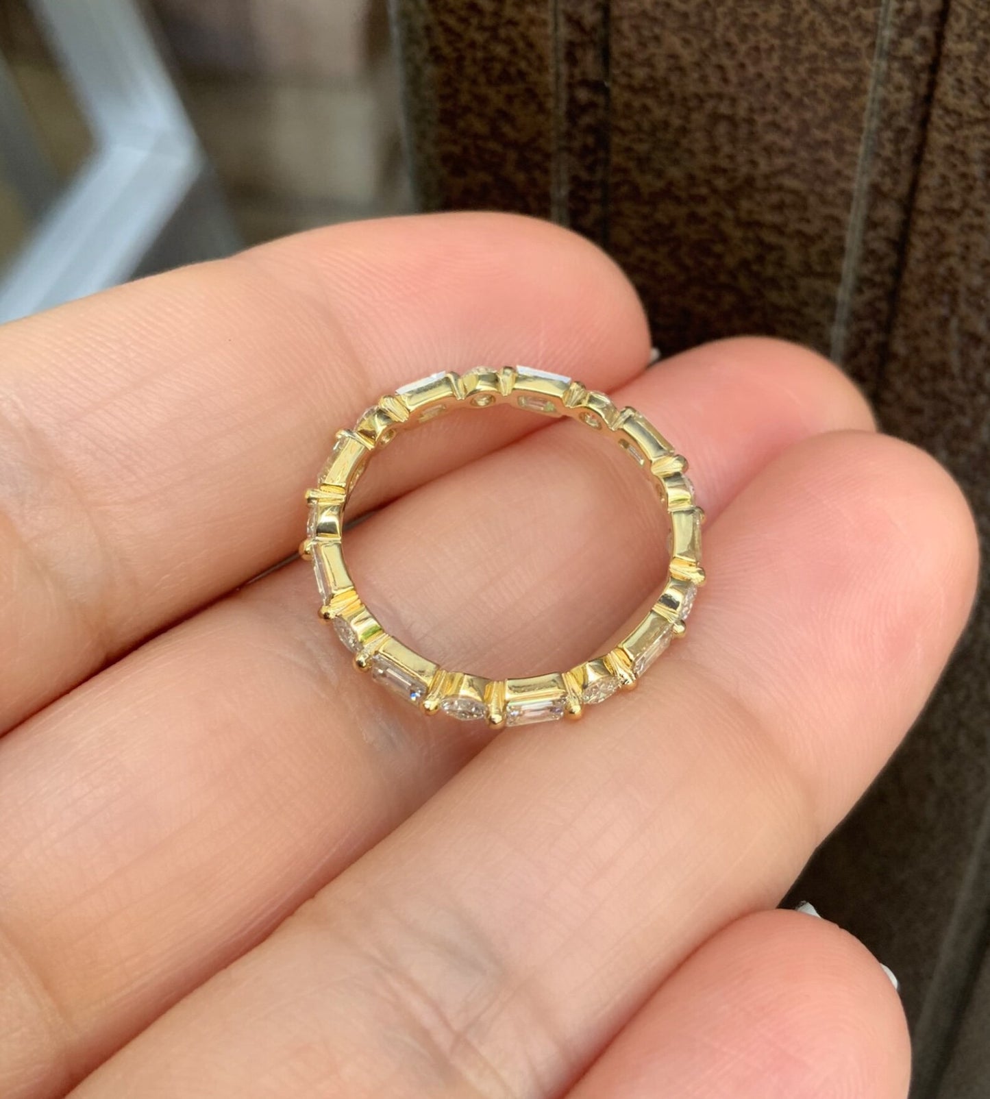 Baguette Round Natural Diamond Full Eternity Band/ 2.5mm Prong Dot Dash Diamond Ring/ Gold or Platinum Baguette Dot Band with Appraisal