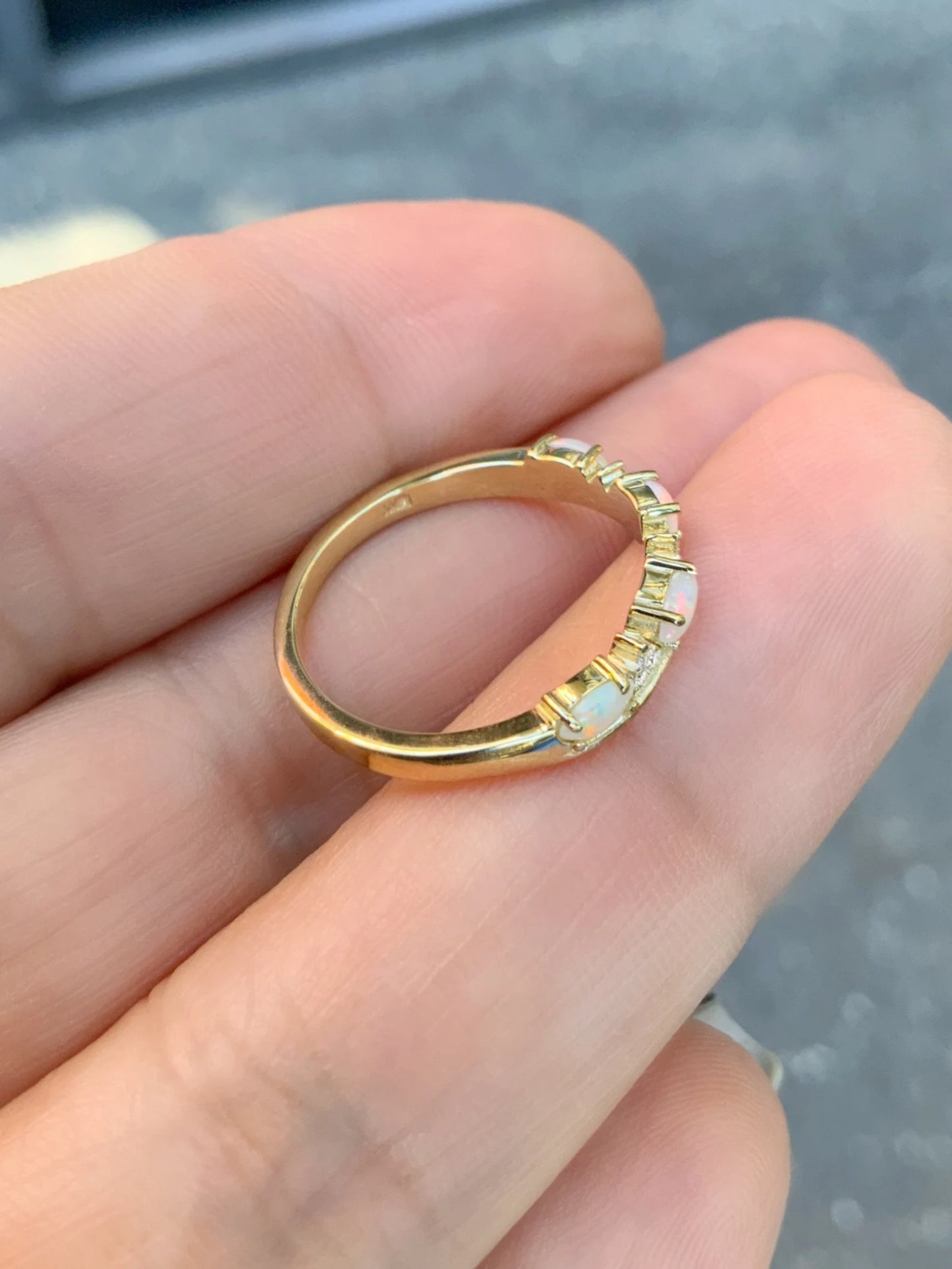 Marquise Opal Enhancer Ring with 3 Cluster Set Round Diamonds