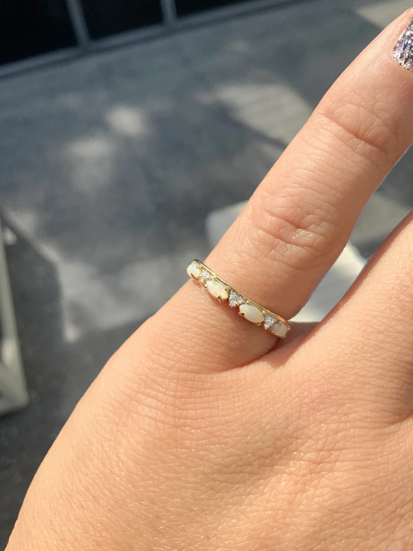 Marquise Opal Enhancer Ring with 3 Cluster Set Round Diamonds