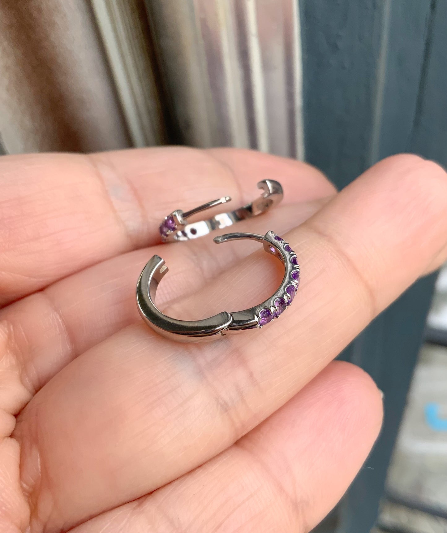 Amethyst Pave 15mm Hoop Earrings/ February Birthstone Huggies
