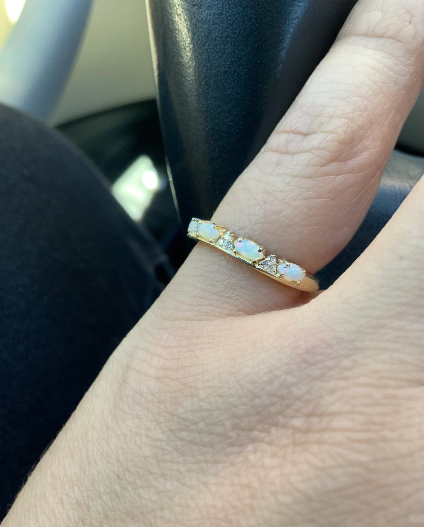 Marquise Opal Enhancer Ring with 3 Cluster Set Round Diamonds