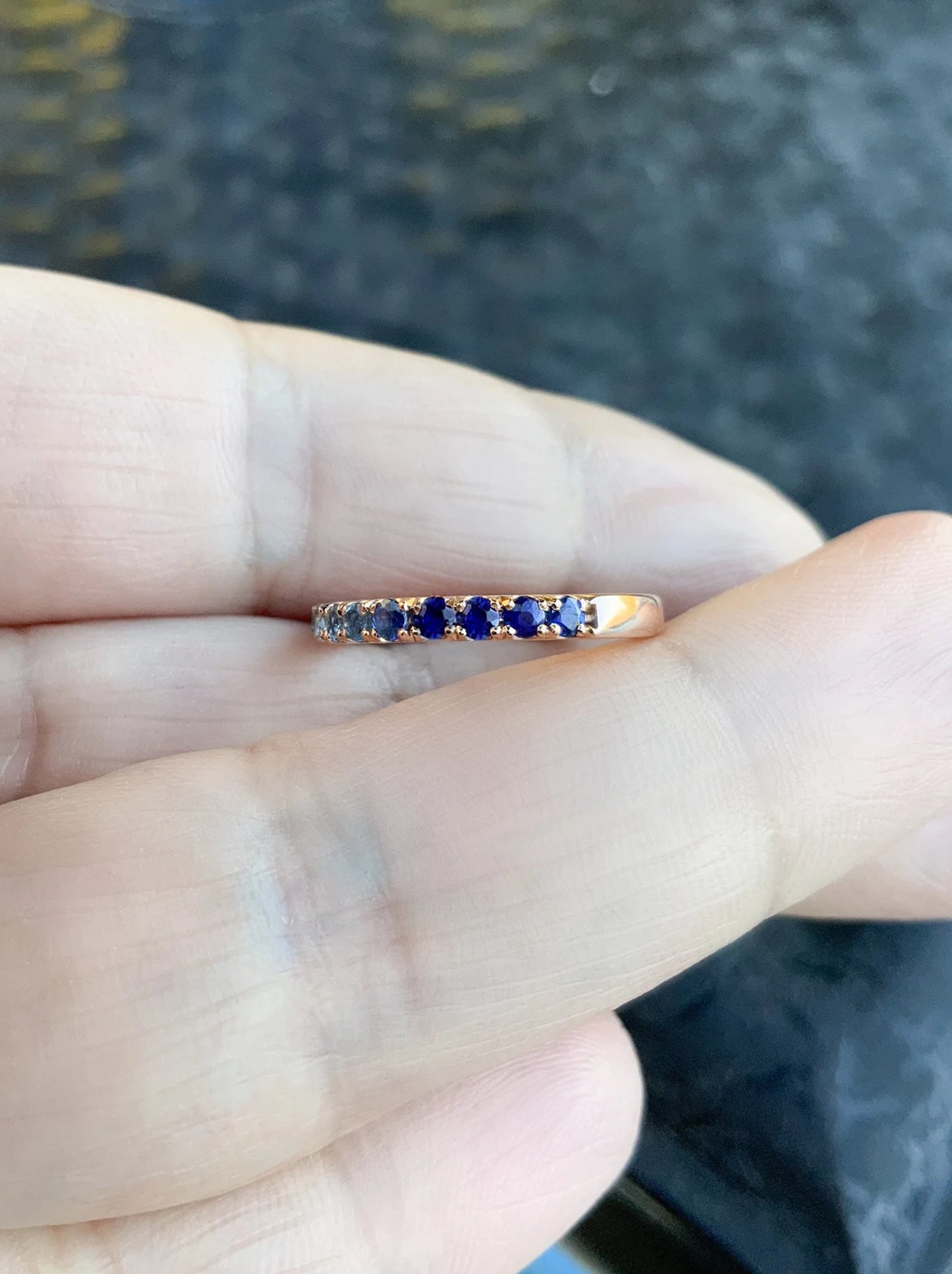 Gradient Blue Pave Ring/ White Blue Ombre Stack Ring/ 2.3mm Half Eternity Unique Wedding Band/ Diamond Aquamarine, Blue Topaz, Blue Sapphire
