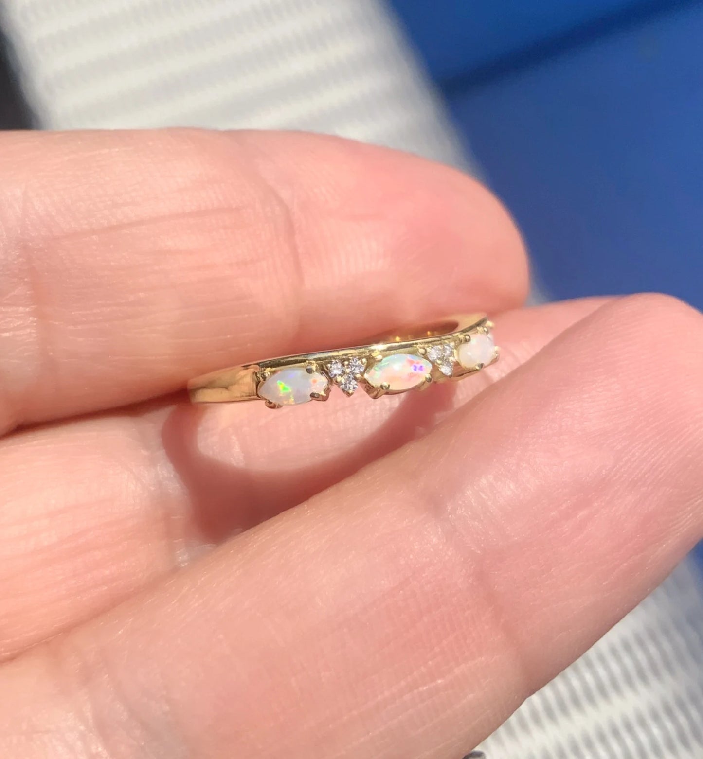 Marquise Opal Enhancer Ring with 3 Cluster Set Round Diamonds