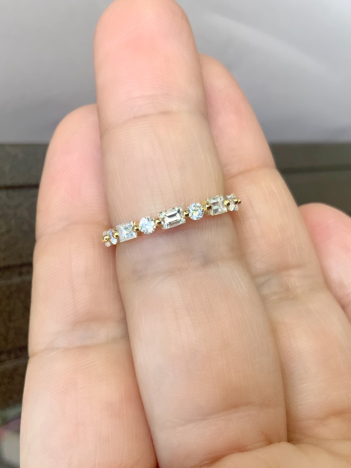 Baguette Round Natural Diamond Full Eternity Band/ 2.5mm Prong Dot Dash Diamond Ring/ Gold or Platinum Baguette Dot Band with Appraisal