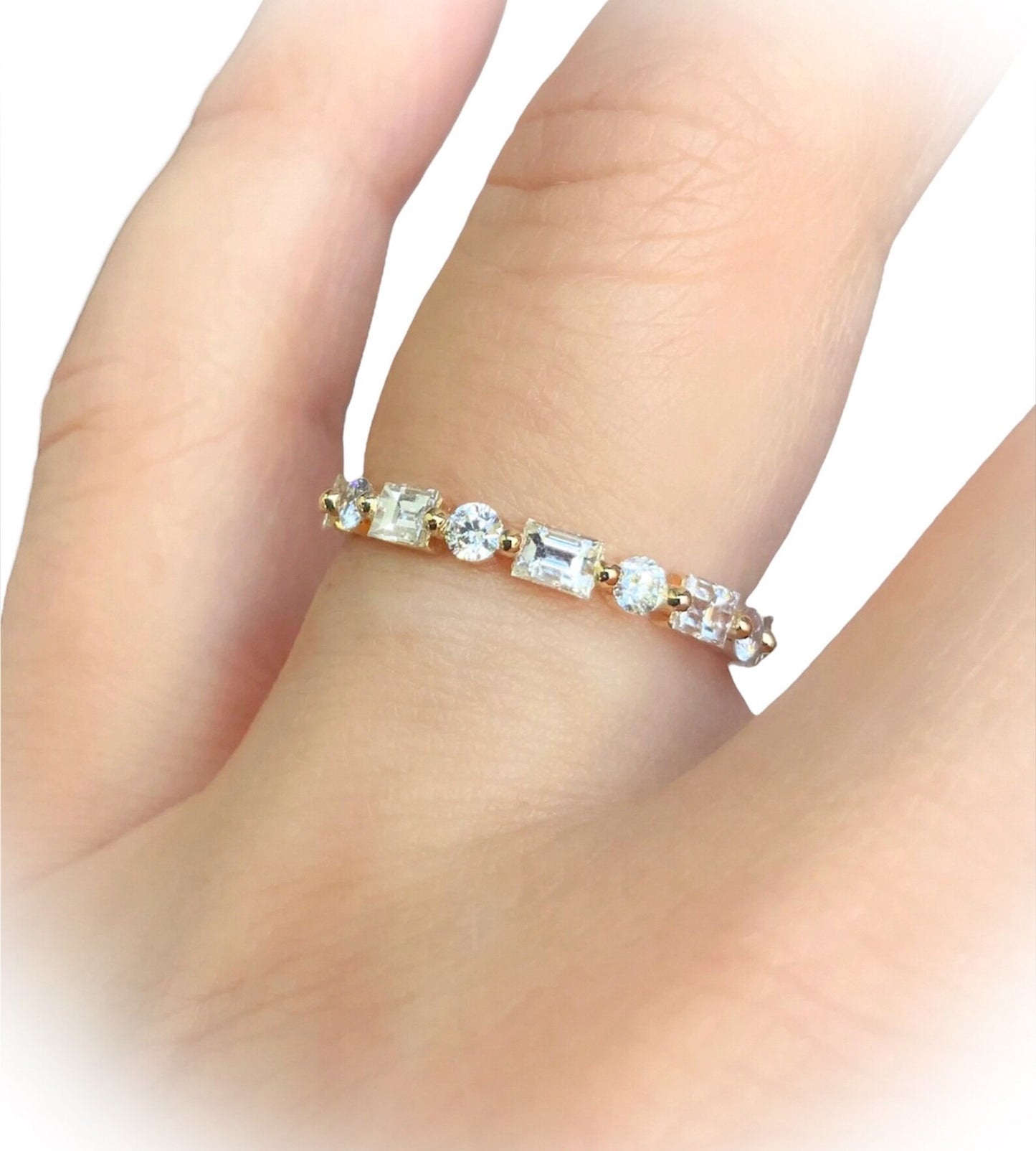 Baguette Round Natural Diamond Full Eternity Band/ 2.5mm Prong Dot Dash Diamond Ring/ Gold or Platinum Baguette Dot Band with Appraisal