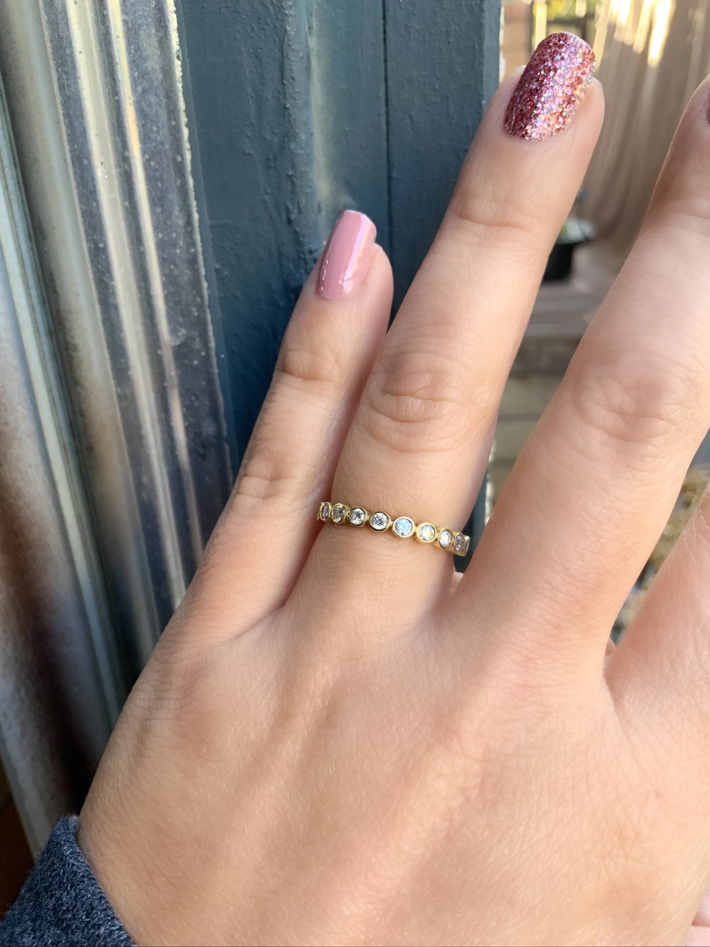 Lab Grown Diamond Bezel Set Band/ 3mm Bubble Dot Band/ Scalloped Lab Grown Diamond Wedding Band/ Diamond Stacking Ring/ 10K 14K 18K Platinum