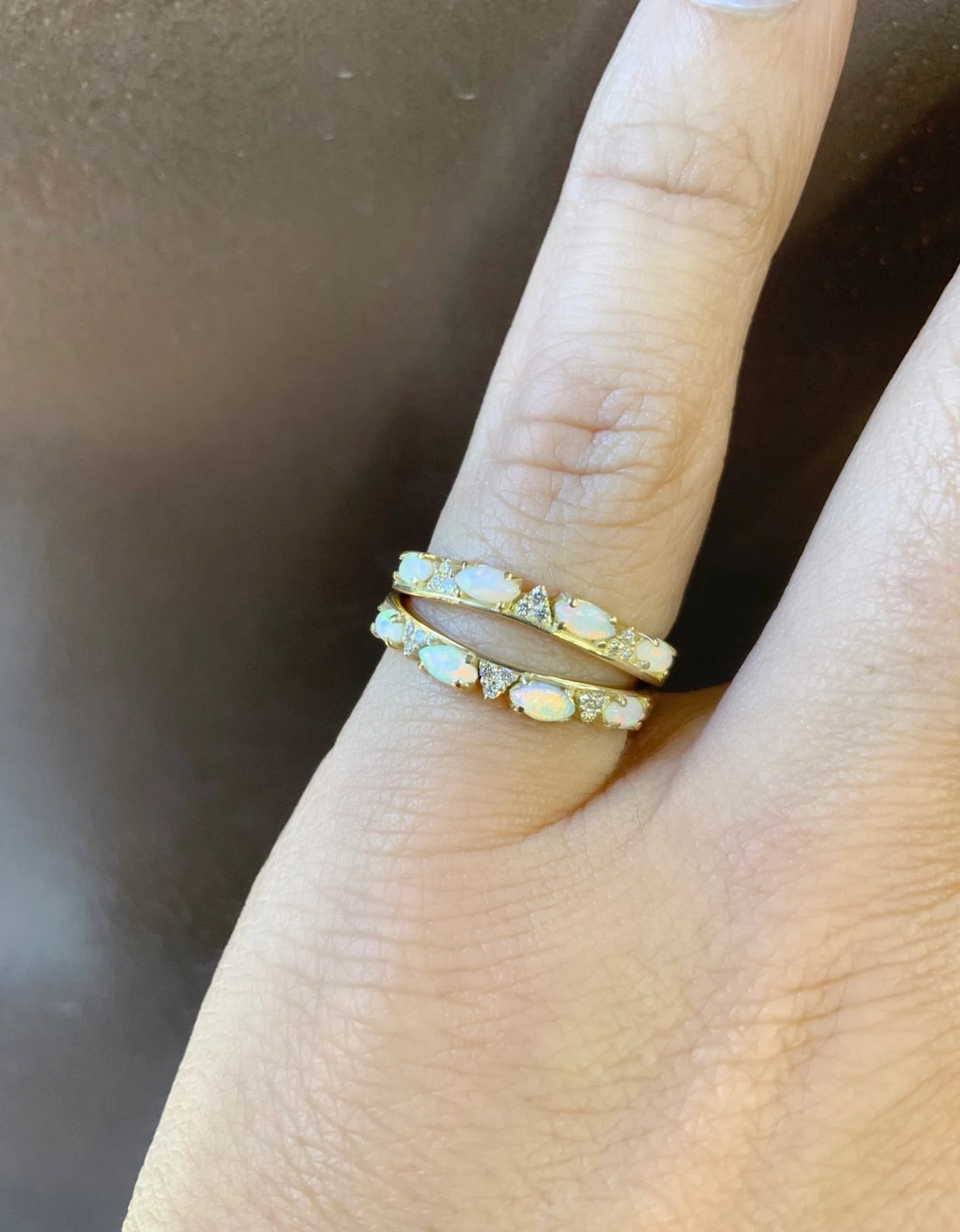 Marquise Opal Enhancer Ring with 3 Cluster Set Round Diamonds