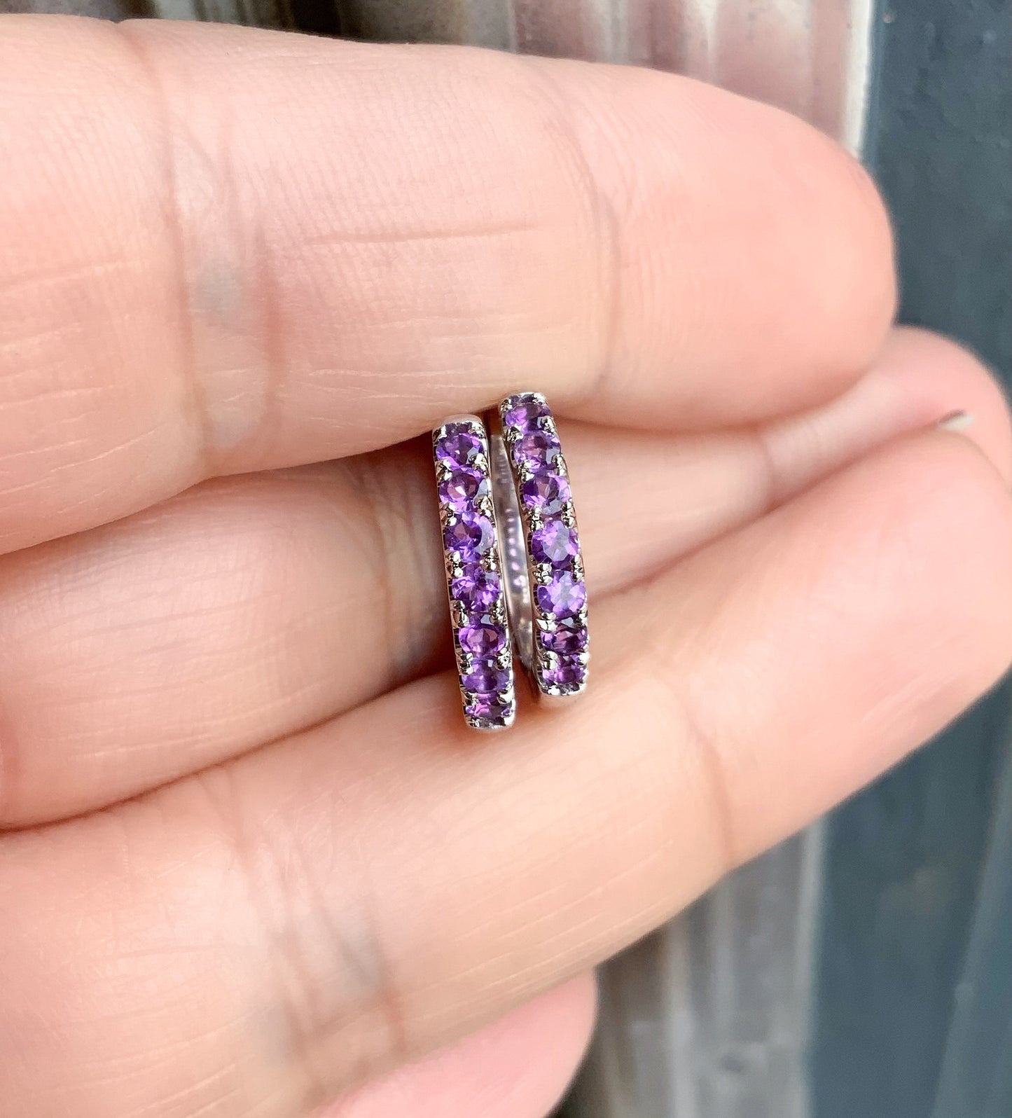 Amethyst Pave 15mm Hoop Earrings/ February Birthstone Huggies