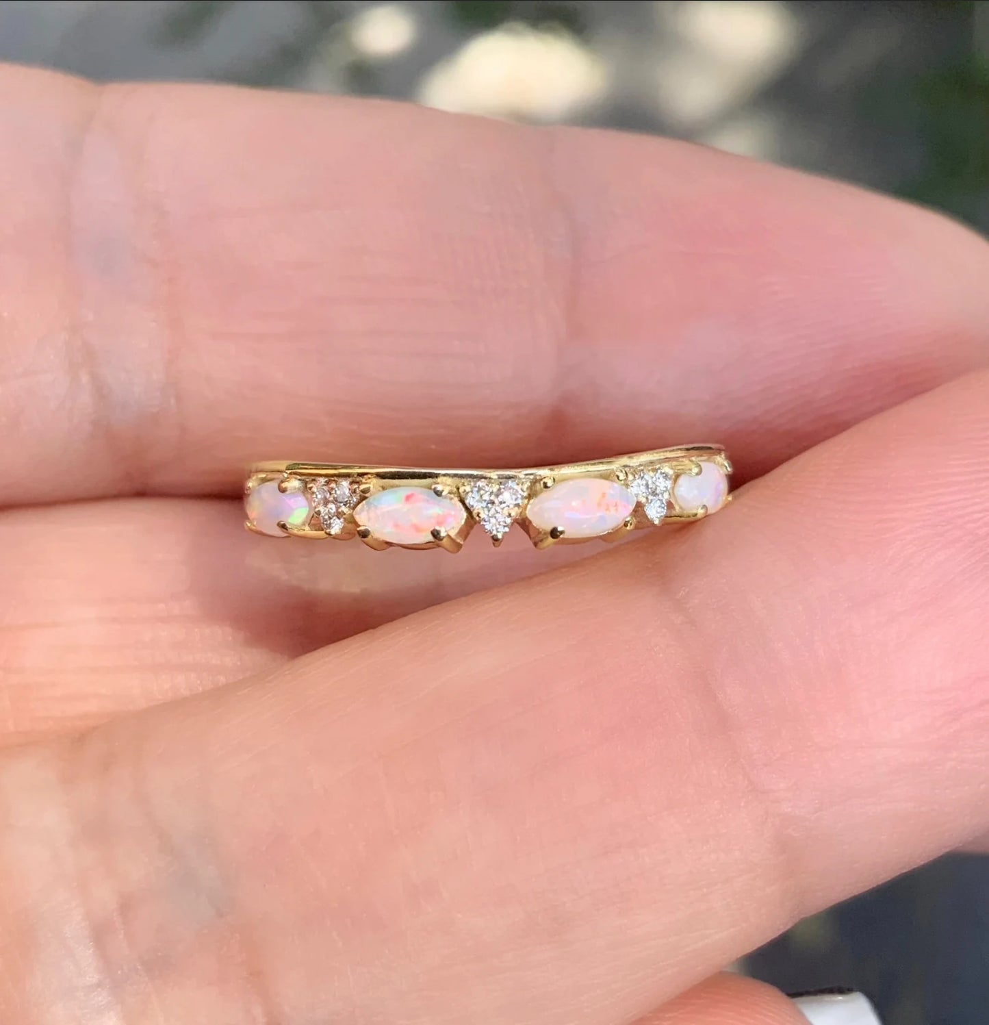 Marquise Opal Enhancer Ring with 3 Cluster Set Round Diamonds