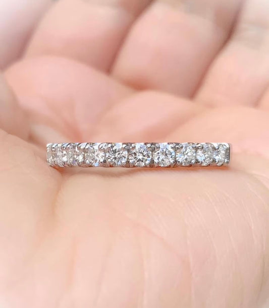 Pave Diamond Wedding Ring with 10 Stones/ Lab Grown Diamond 2.7mm Band/ Diamond Stack Ring/ 10th Anniversary Diamond Band 14K, 18K, Platinum