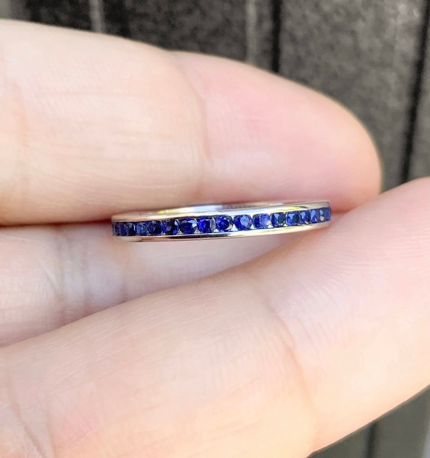 Blue Sapphire Channel Set Ring/ 2.3mm Full Eternity Blue Sapphire Wedding or Anniversary Band/ Blue Sapphire September Birthstone Stacking Ring