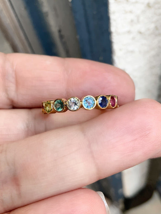 Multicolor Bezel Bubble Ring/ 4mm/ 10 th Wedding Anniversary Ring/ Ten Stone Mix Color Gemstone Rainbow Ring/ Natural Gemstone Stacking Ring