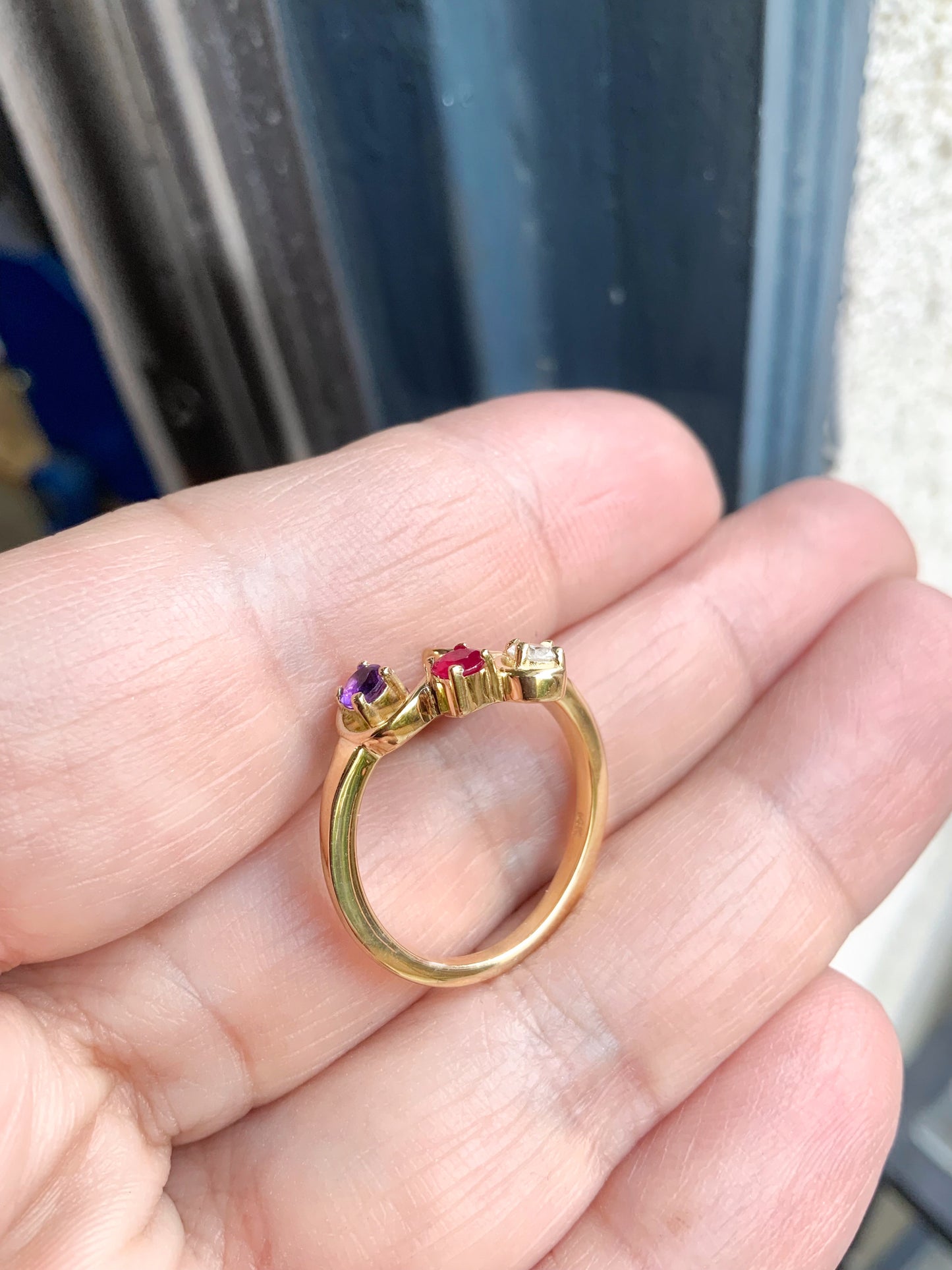 3 Stone Mother's Ring/ Tree Leaf Nature Inspired Floral Design/ Personalized Family Birthstone Twig Ring/ Diamond Ruby Amethyst Branch Ring