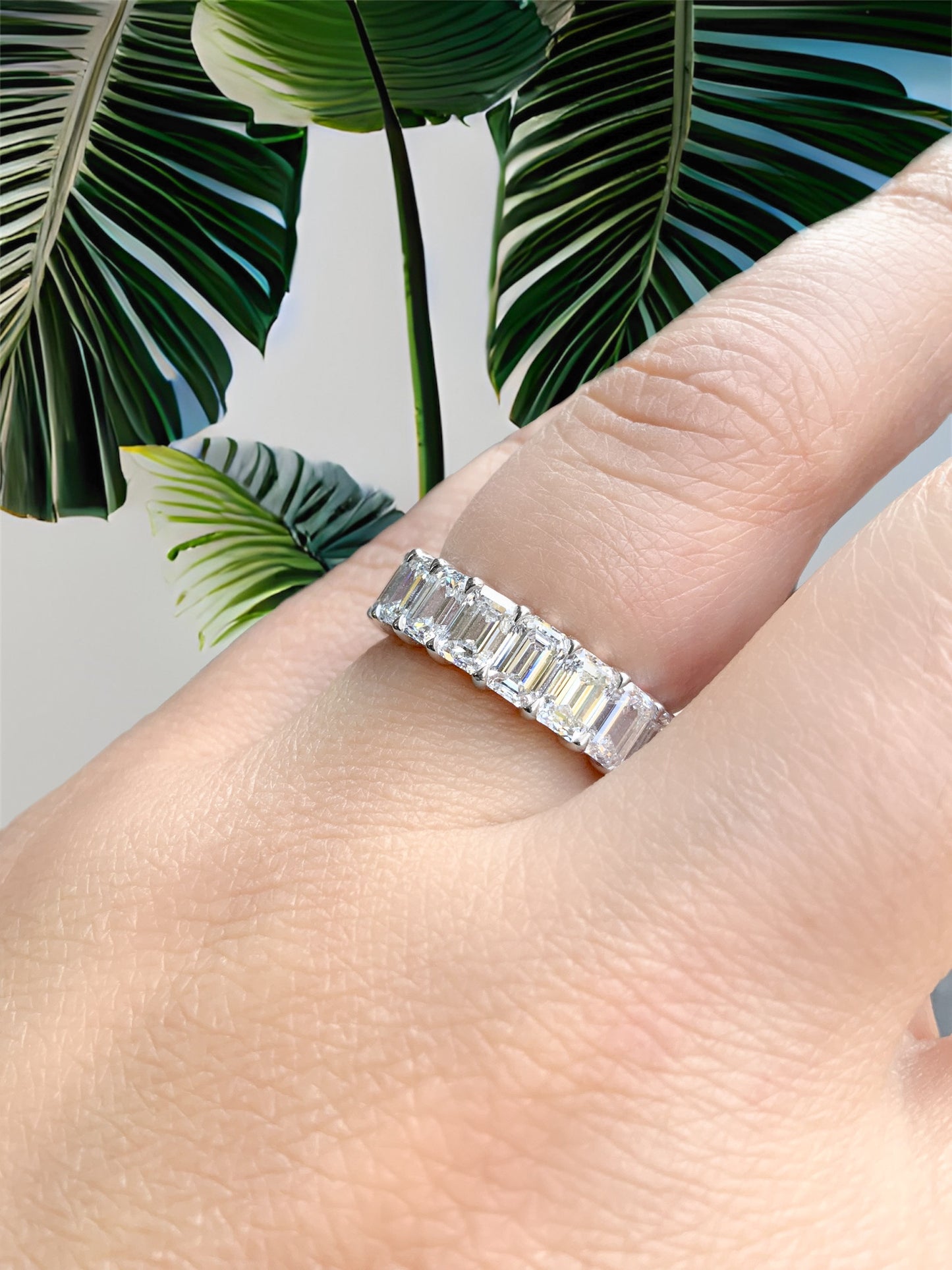 Emerald Cut Lab Grown Diamond Band/ 8 Carat Eternity Ring/ Rectangle Diamond Wedding Band/ Claw Prong Set Diamond Ring/ with Appraisal