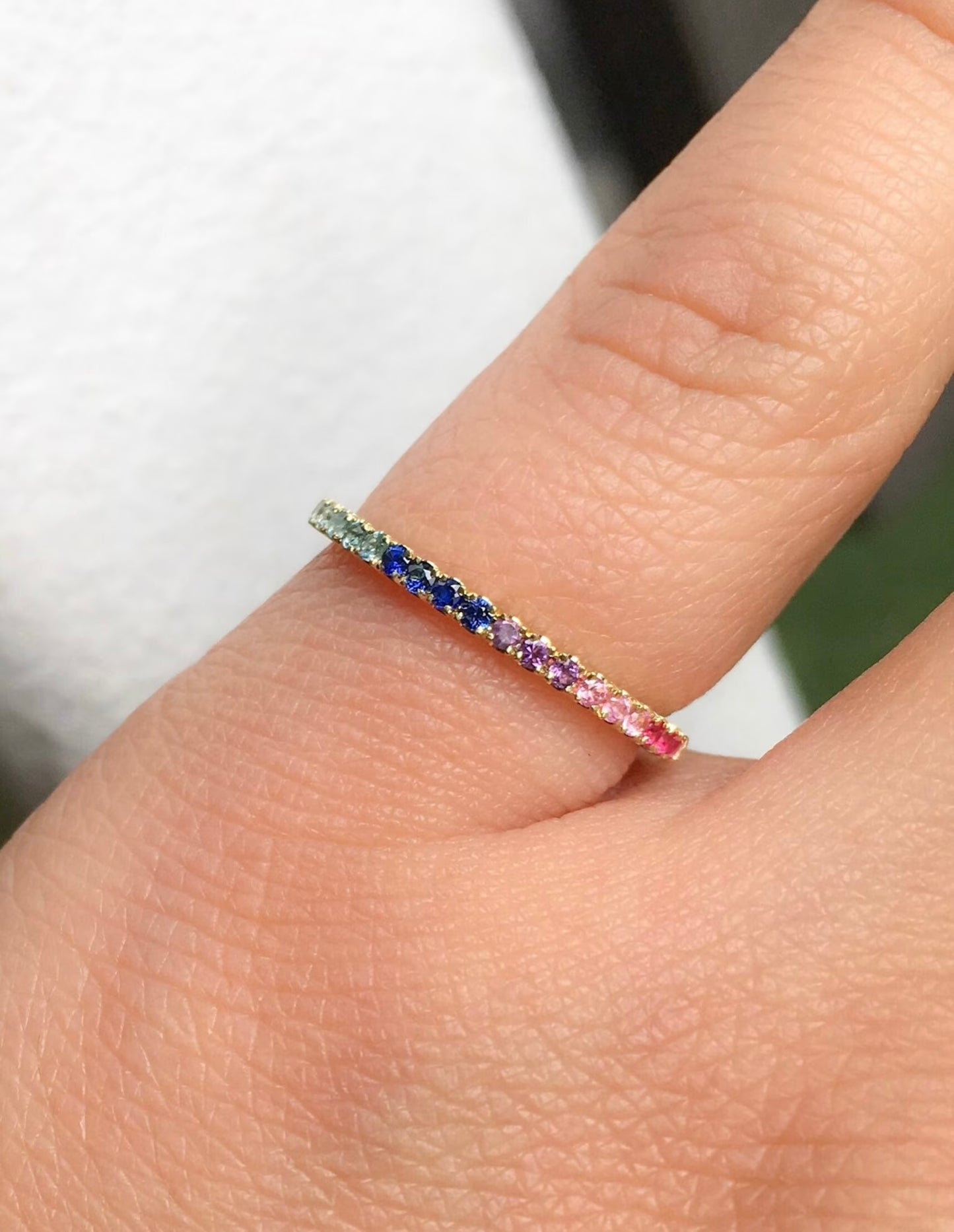Rainbow Pave Band/ 1.5mm Multicolor Pave Half Eternity Ring/ Colorful Gemstone Stacking Ring/ Rainbow Wedding Band/ Anniversary Stack Ring