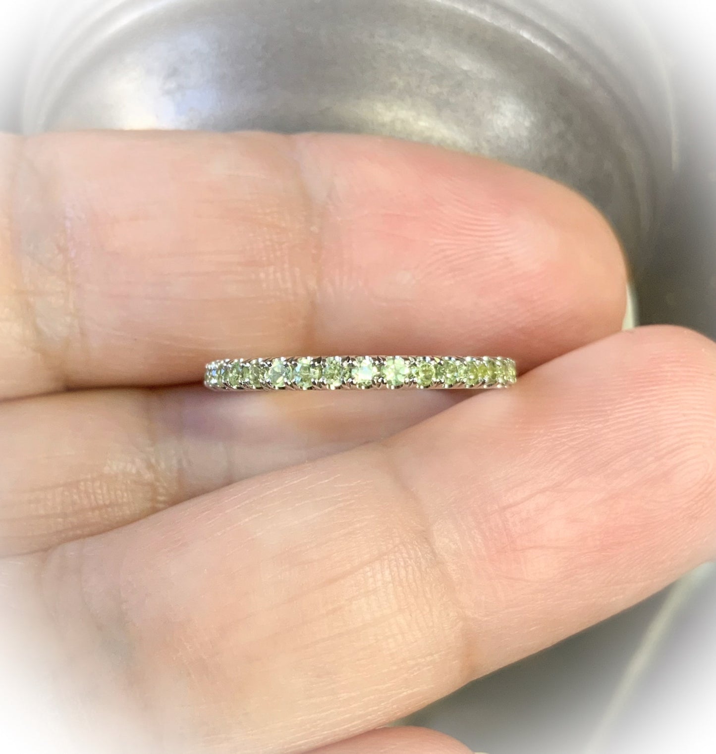 Peridot Stacking Ring/ 2mm Pave Set Peridot Band/ Half Eternity Peridot Wedding Band/ Maternity August Birthstone Ring/ 10K 14K 18K Platinum