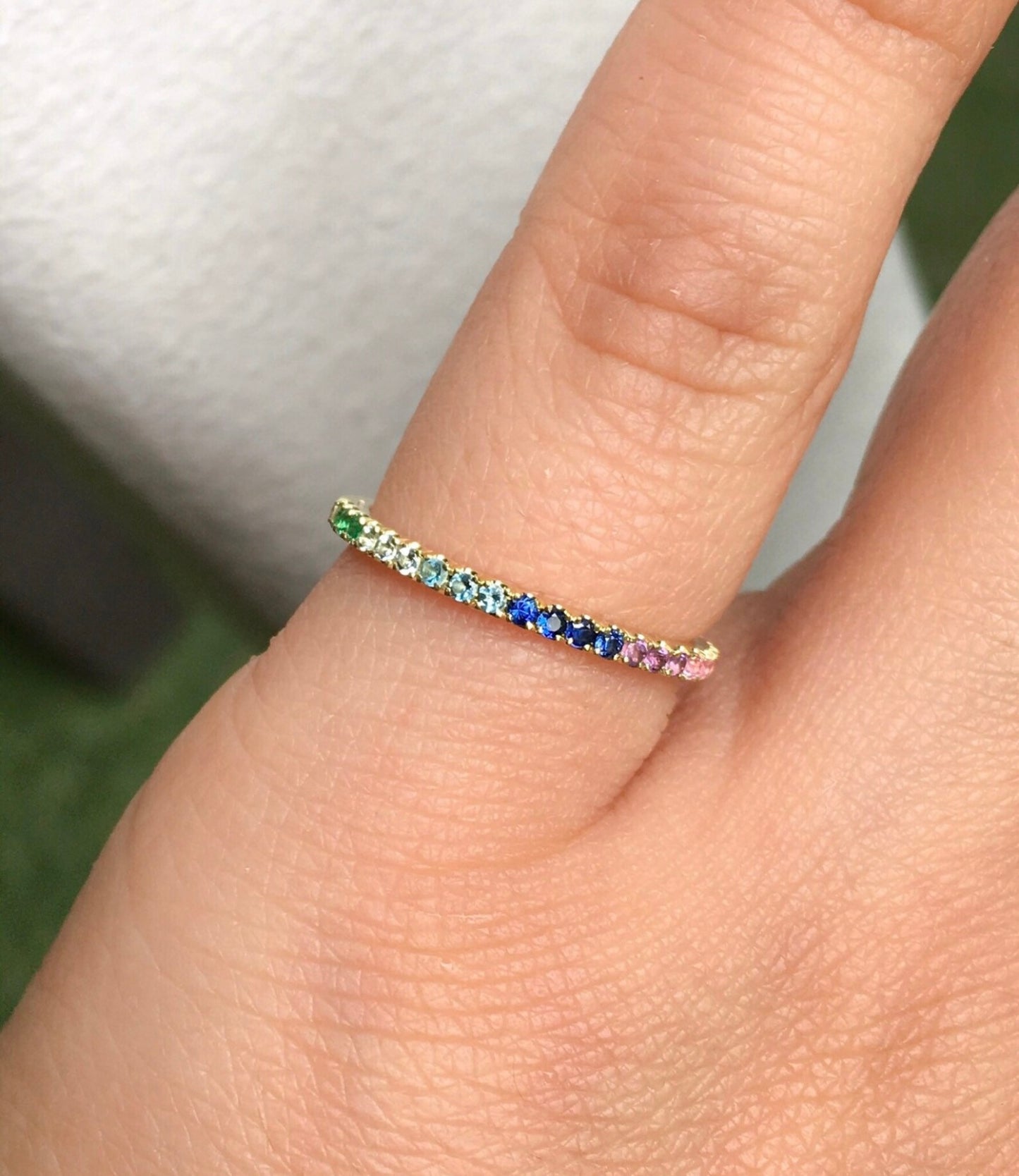Rainbow Pave Band/ 1.5mm Multicolor Pave Half Eternity Ring/ Colorful Gemstone Stacking Ring/ Rainbow Wedding Band/ Anniversary Stack Ring